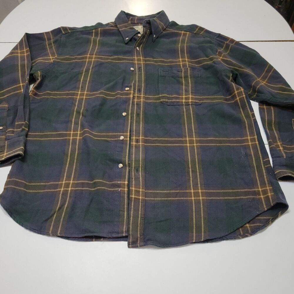 Sun River Khakis Shacket Mens XL Button Down Shirt Blue Green Plaid Long Sleeve